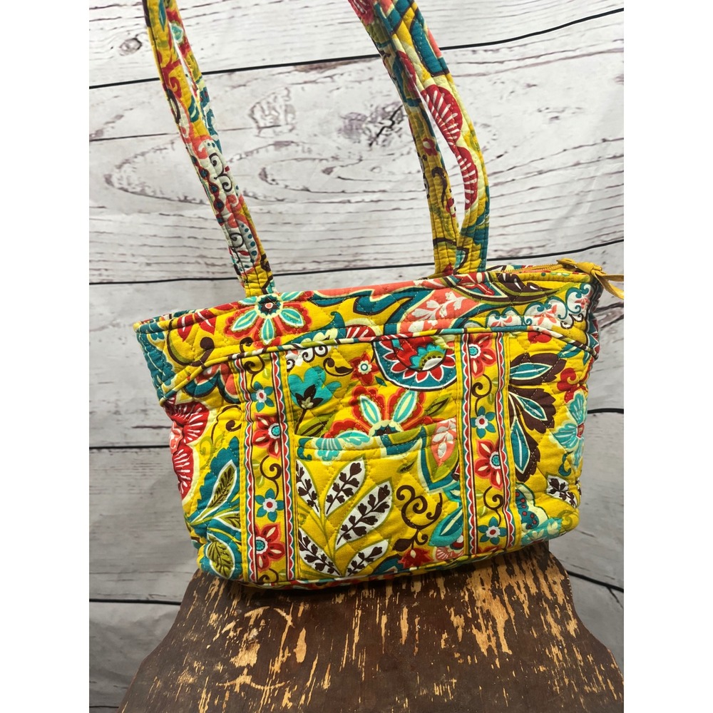 Vera Bradley Yellow Floral Quilted‎ Tote Bag Zipper Top Double Handle
